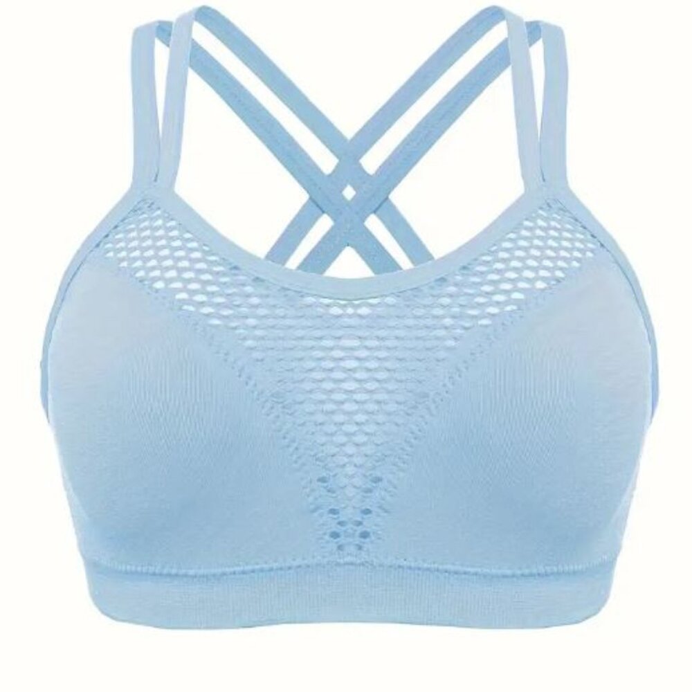 Plus Size Sports Bra Solid Hollow Out Round Neck Criss Cross Bra